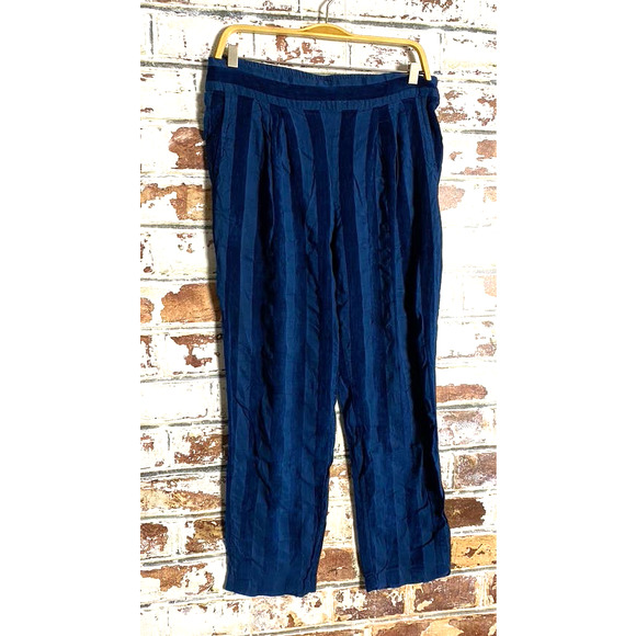 The Odells Pleat Front Pull On Ankle Pants in Teal Velvet Stripe w Pockets - Picture 6 of 9